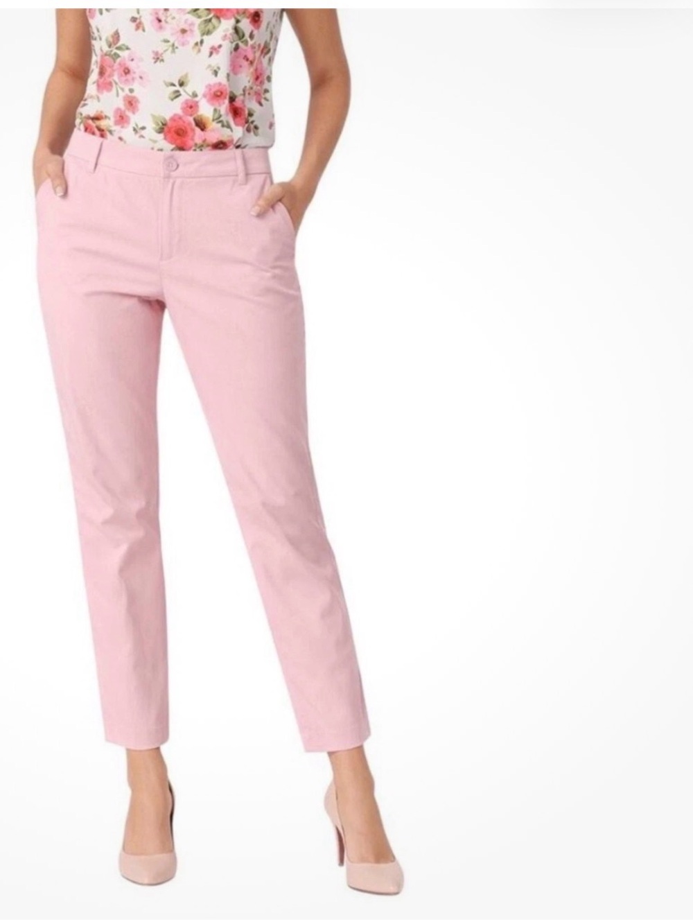 CABI Light Pink Straight Leg Ankle Pants with ankle slits